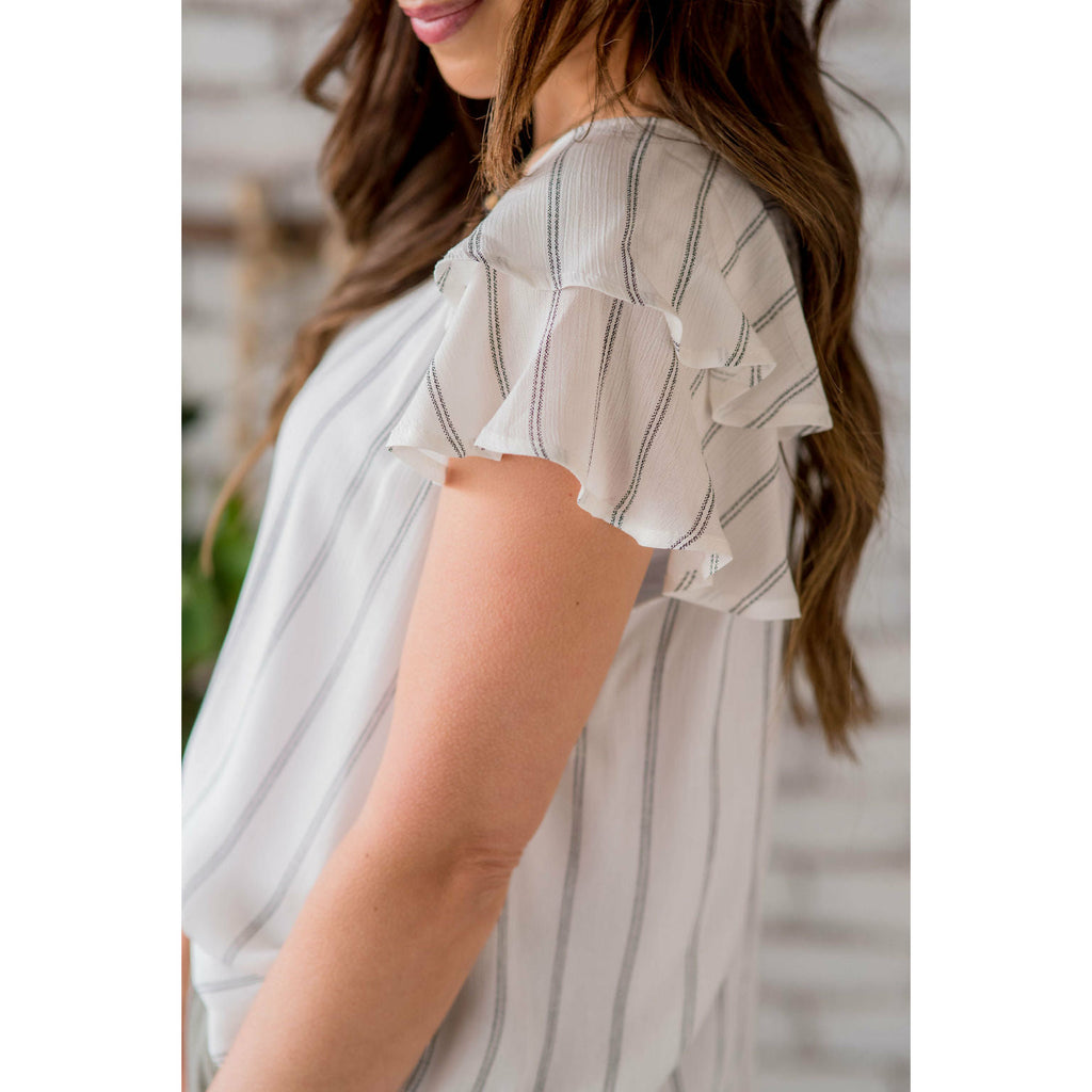 Dual Striped Double Flutter Sleeve Blouse - Betsey's Boutique Shop