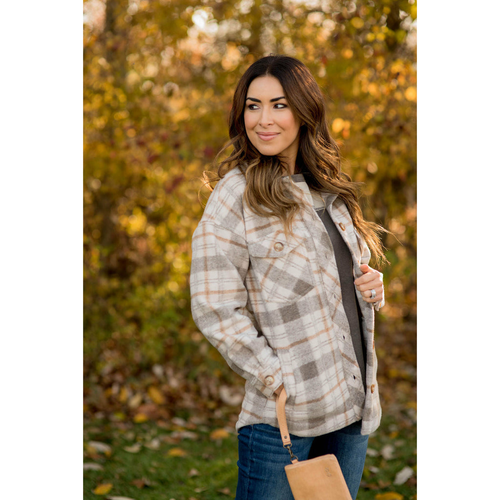 Fashionably Late Plaid Shacket - Betsey's Boutique Shop