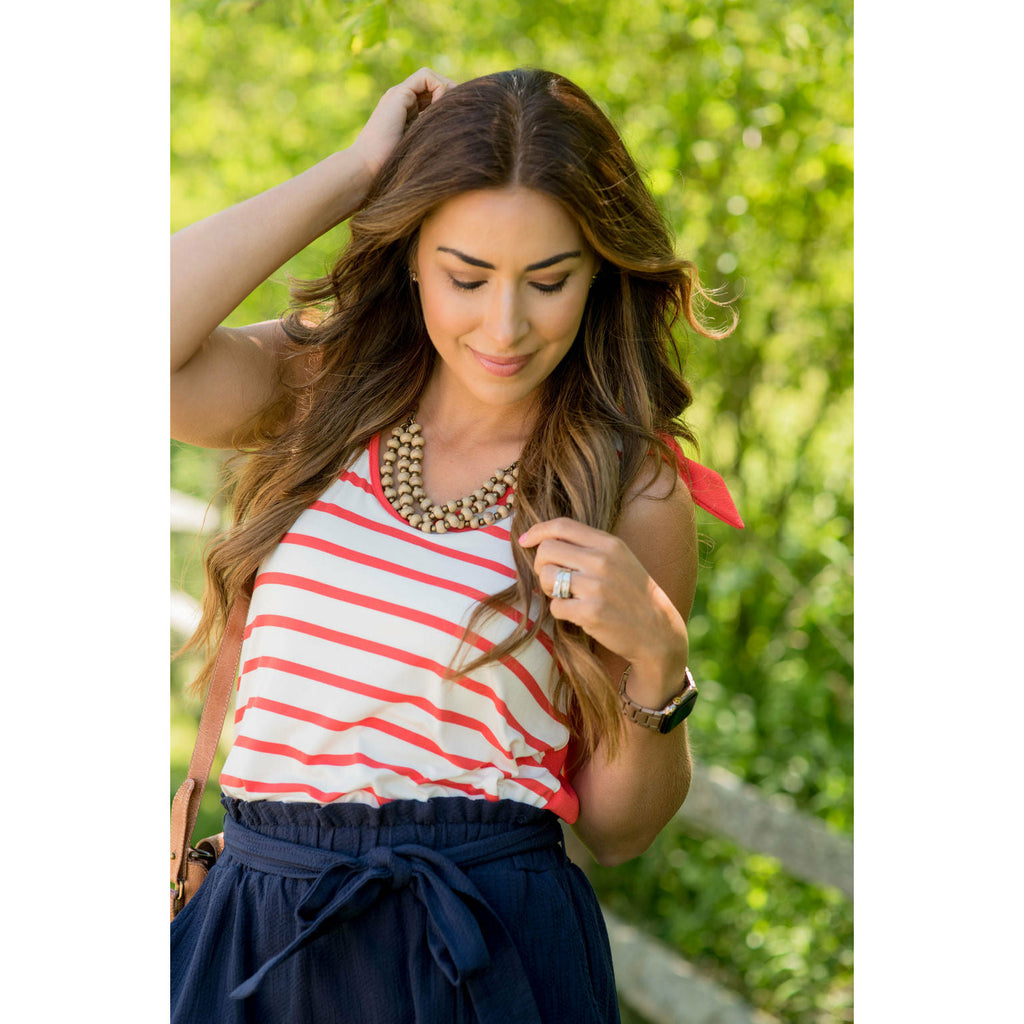 Striped Front Tie Top Tank - Betsey's Boutique Shop