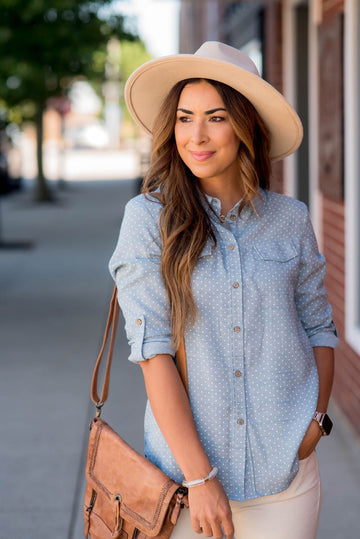 Button Up Polka Dot Blouse - Betsey's Boutique Shop - Shirts & Tops