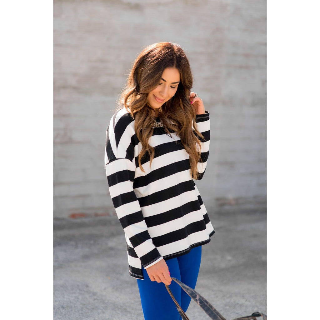 Striped V Stitched Sweatshirt - Betsey's Boutique Shop - Shirts & Tops