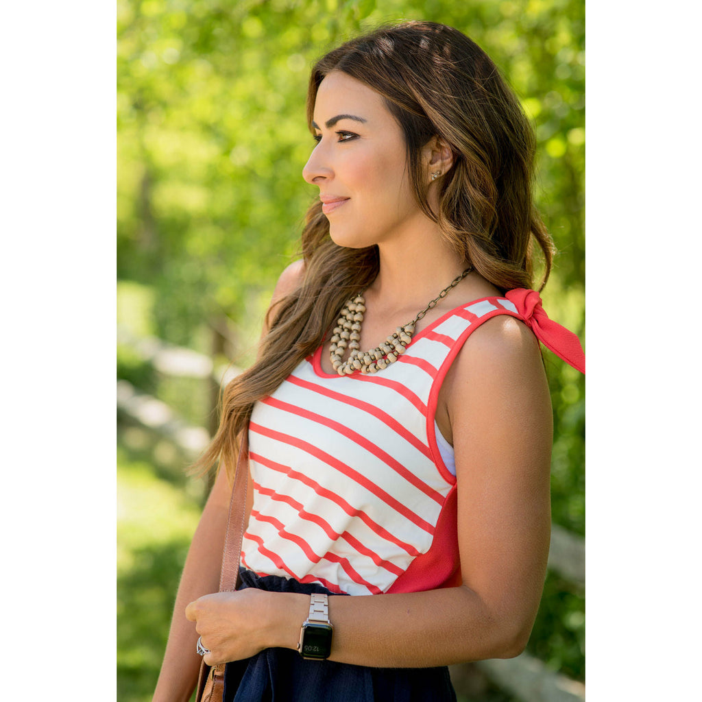 Striped Front Tie Top Tank - Betsey's Boutique Shop