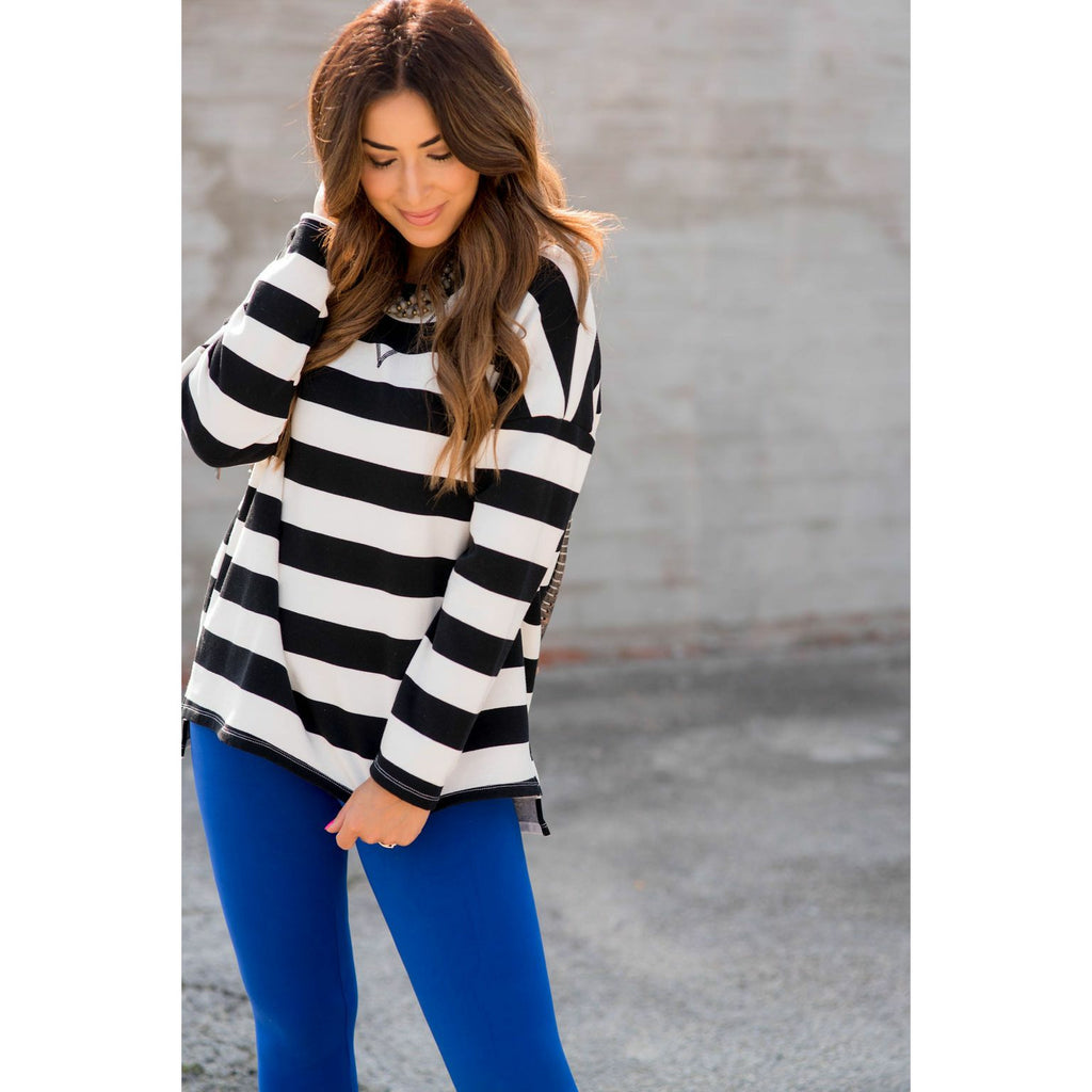 Striped V Stitched Sweatshirt - Betsey's Boutique Shop - Shirts & Tops