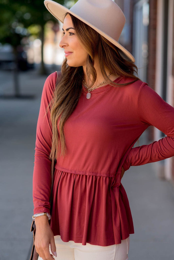 Peplum Long Sleeve Tee - Betsey's Boutique Shop - Shirts & Tops