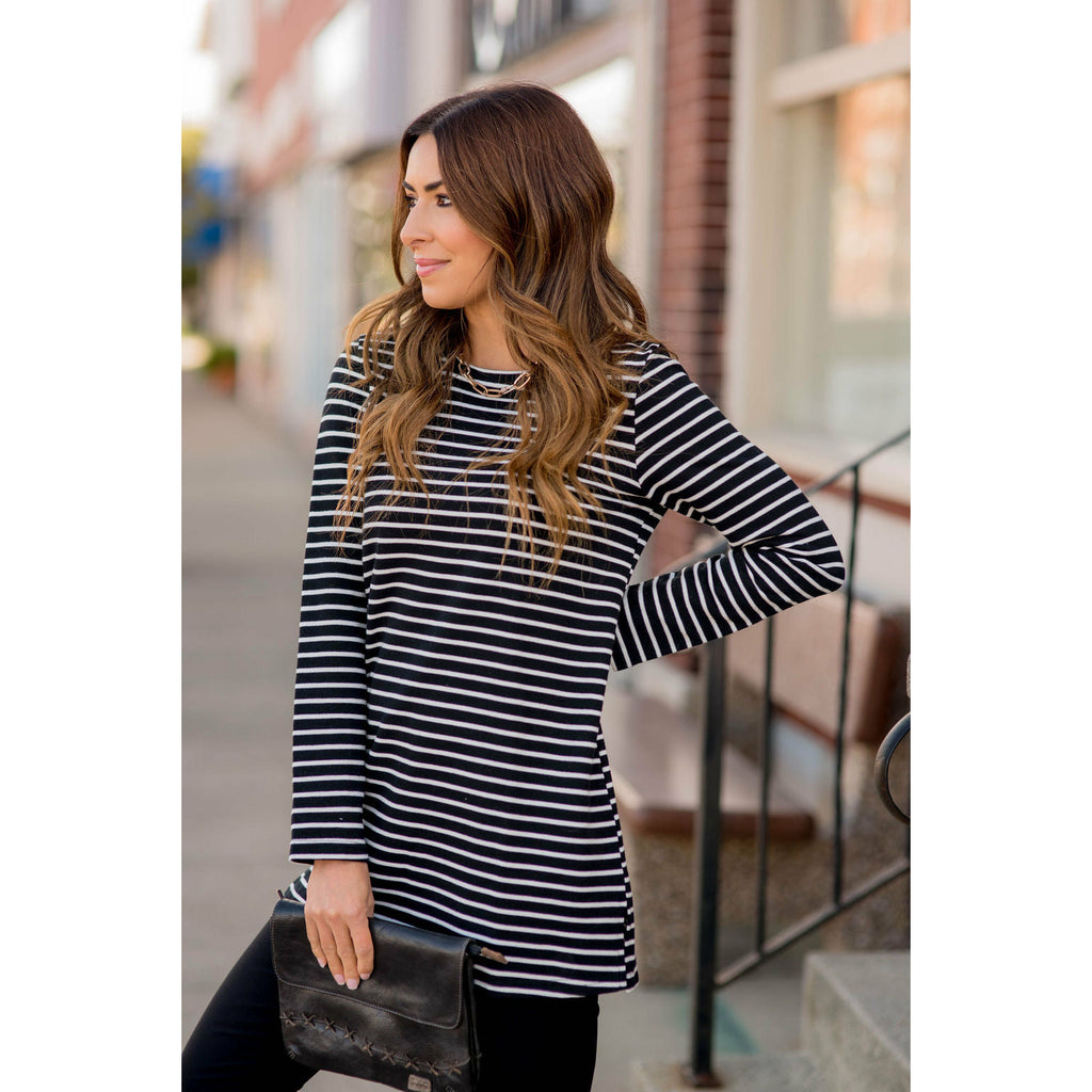 Long Sleeve Striped Tunic Tee - Betsey's Boutique Shop