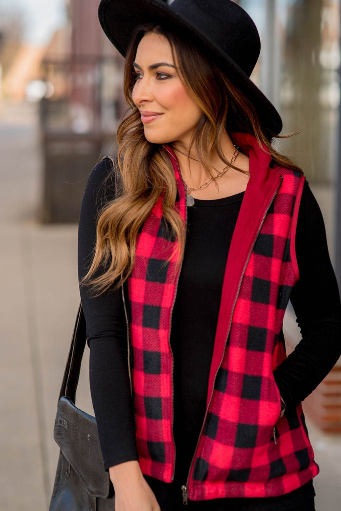 Buffalo Plaid Plush Vest - Betsey's Boutique Shop -