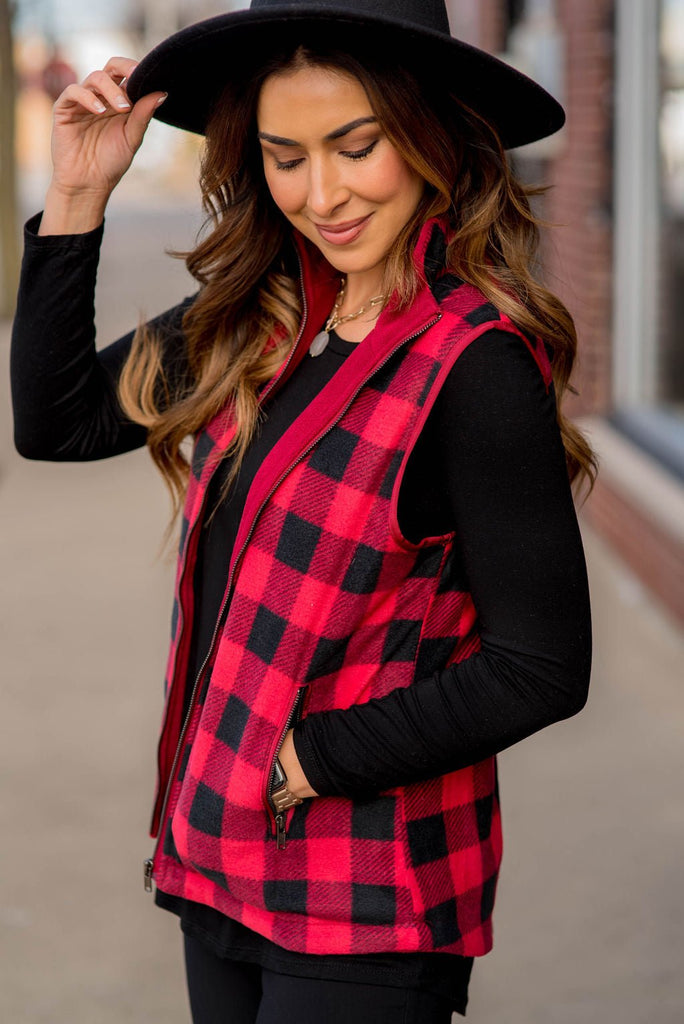 Buffalo Plaid Plush Vest - Betsey's Boutique Shop -