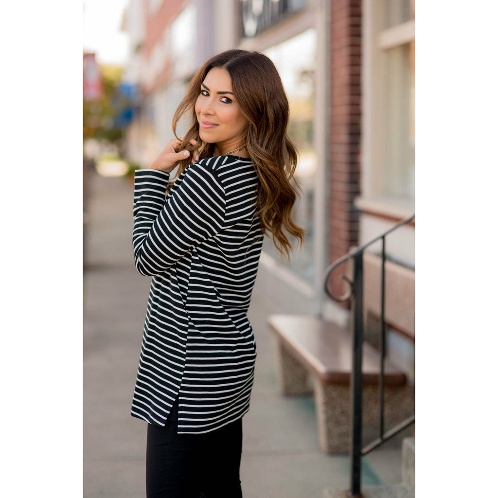 Long Sleeve Striped Tunic Tee - Betsey's Boutique Shop