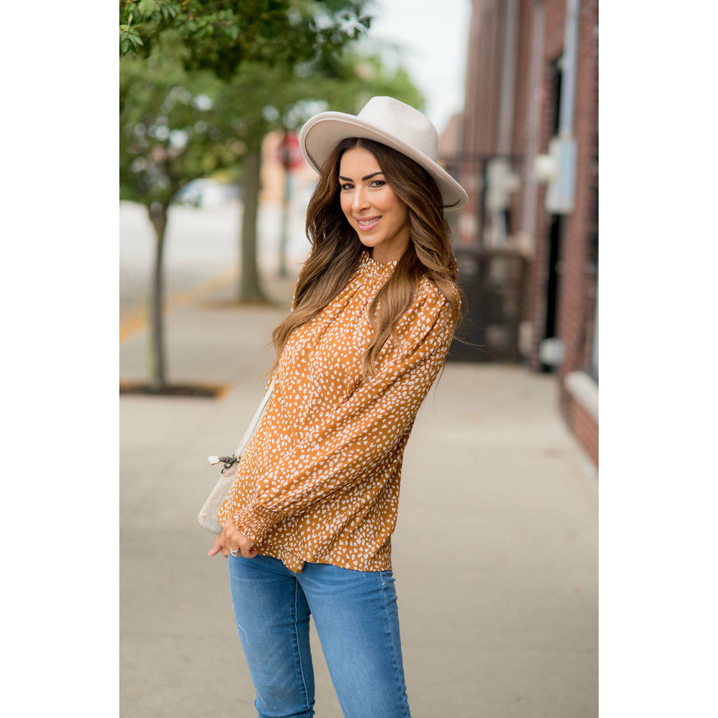 Cinched Neck Cuff Cheetah Blouse - Betsey's Boutique Shop