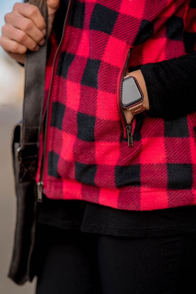 Buffalo Plaid Plush Vest - Betsey's Boutique Shop -