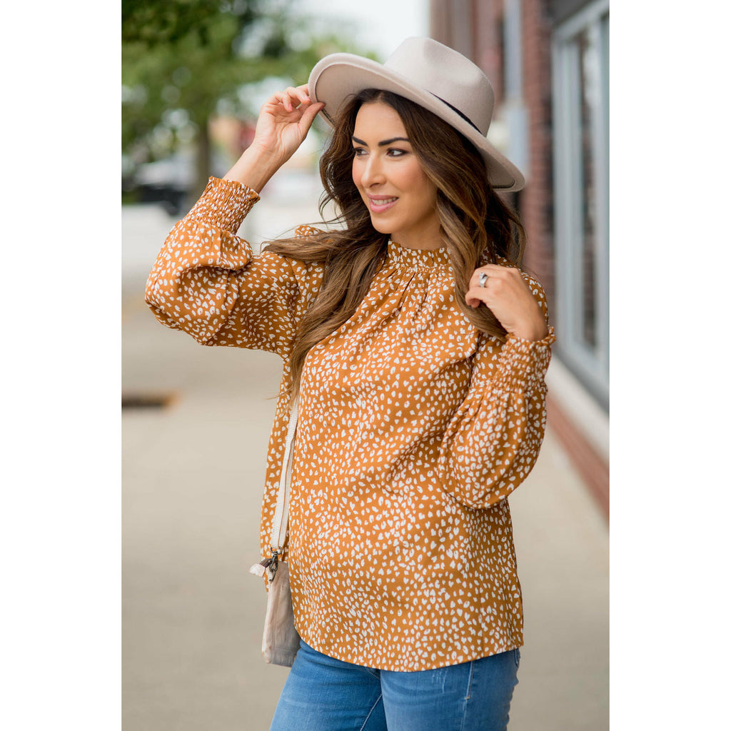 Cinched Neck Cuff Cheetah Blouse - Betsey's Boutique Shop