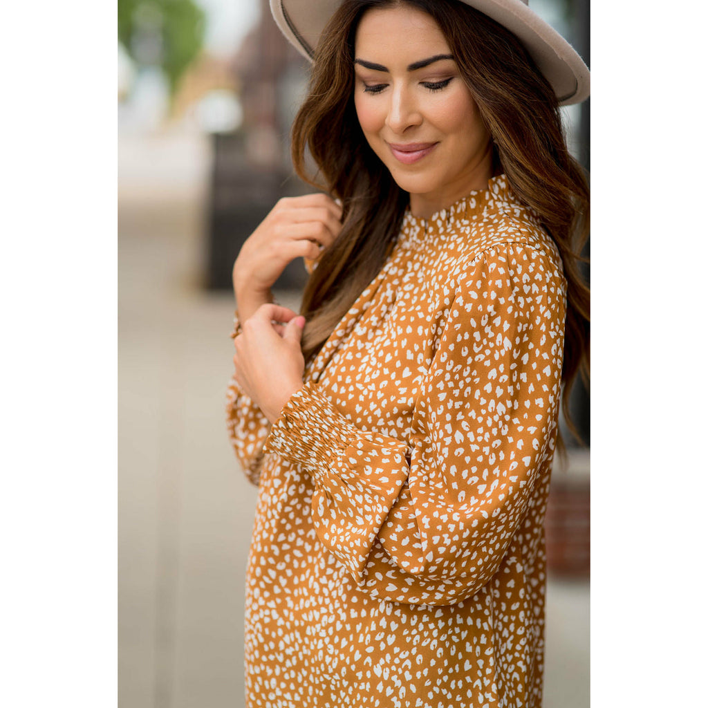 Cinched Neck Cuff Cheetah Blouse - Betsey's Boutique Shop