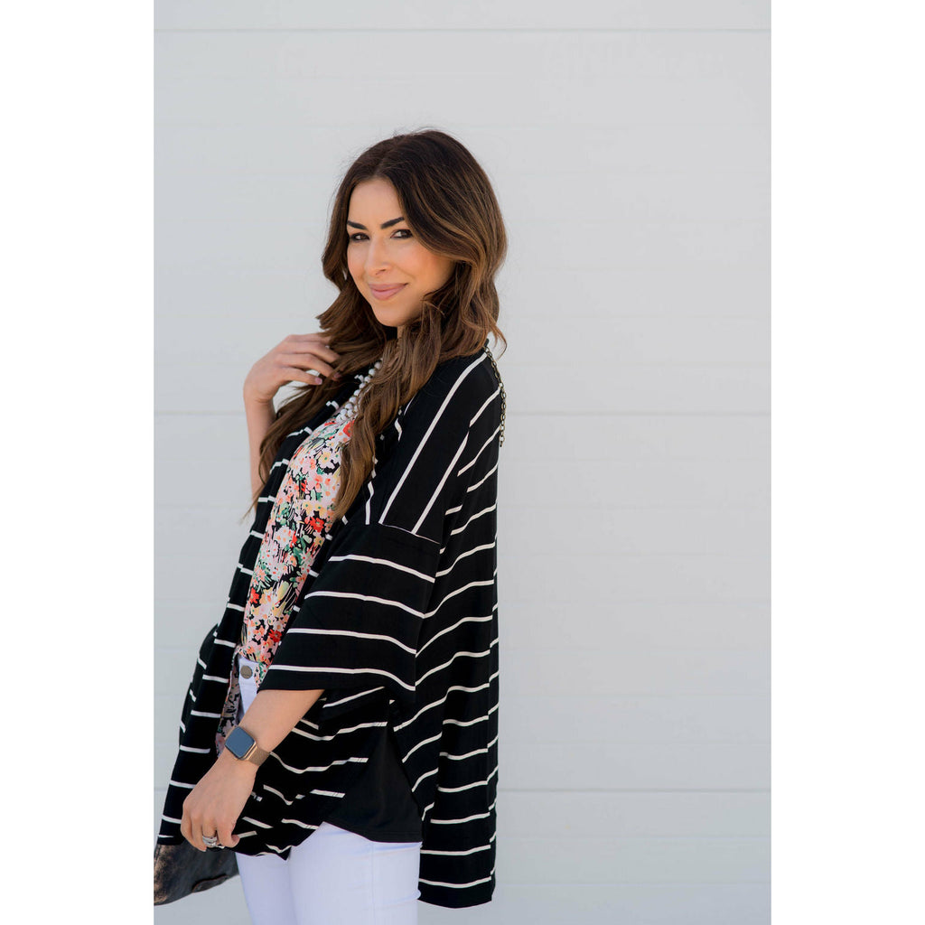 Poncho Style Striped Cardigan - Betsey's Boutique Shop