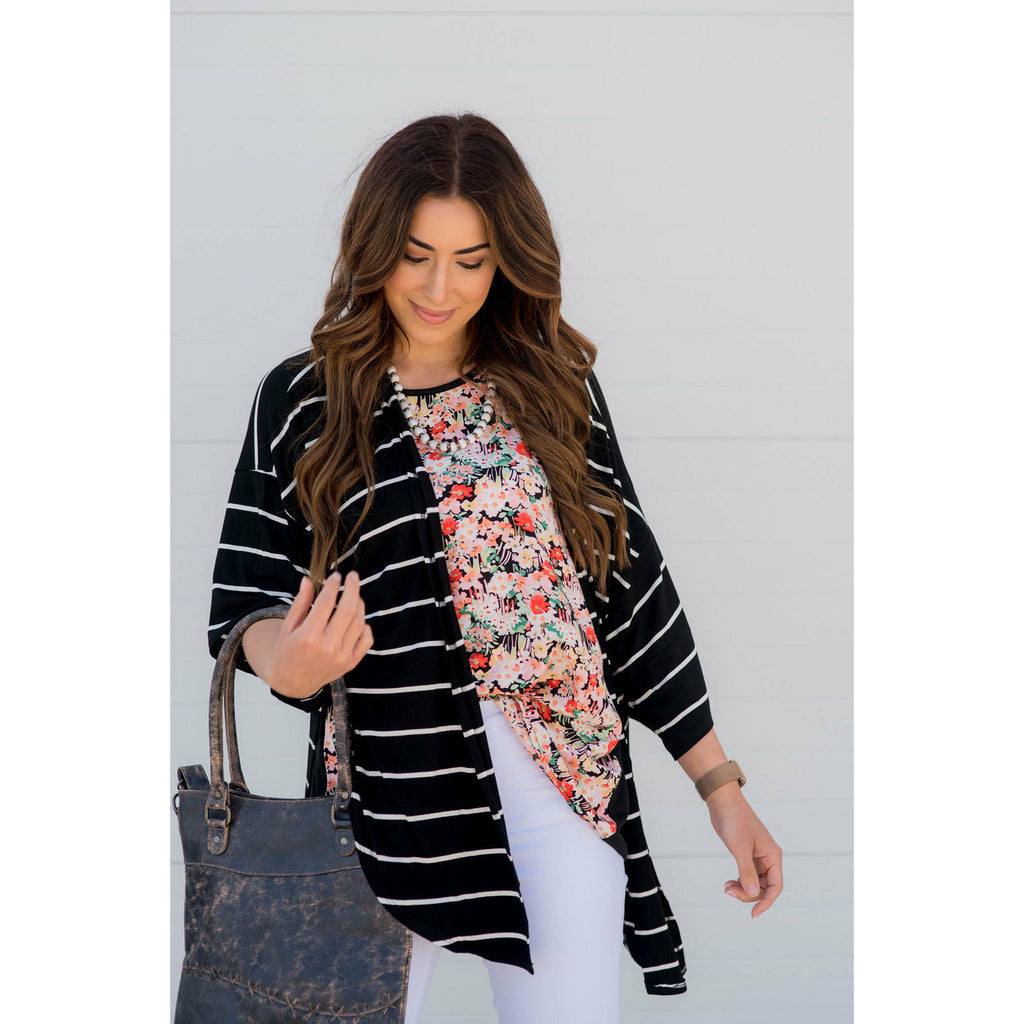 Poncho Style Striped Cardigan - Betsey's Boutique Shop