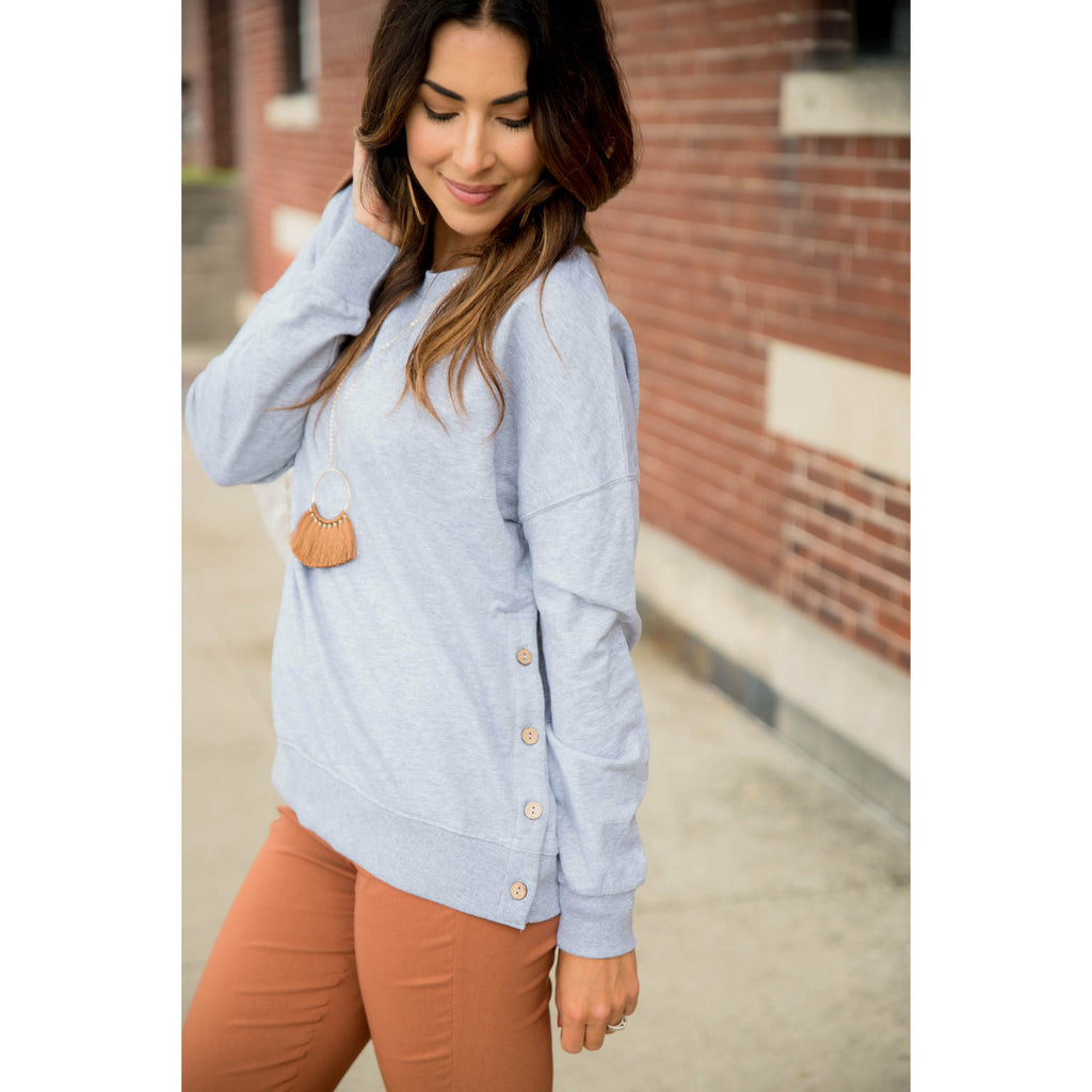 Side Button Sweatshirt - Betsey's Boutique Shop