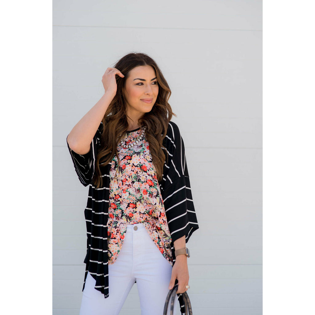 Poncho Style Striped Cardigan - Betsey's Boutique Shop