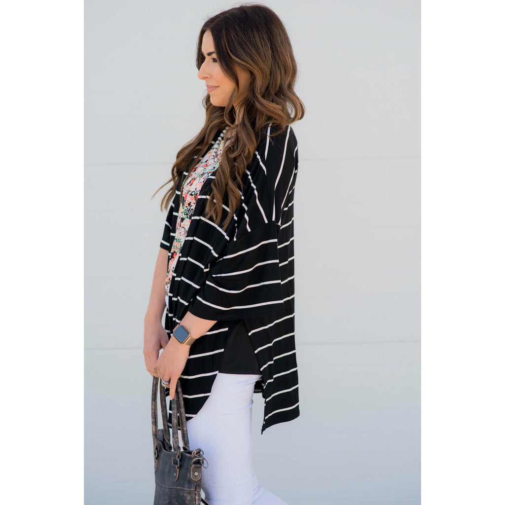 Poncho Style Striped Cardigan - Betsey's Boutique Shop