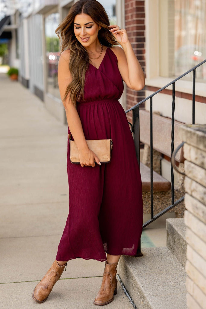 Wavy Textured Wrap Top Midi Dress - Betsey's Boutique Shop -