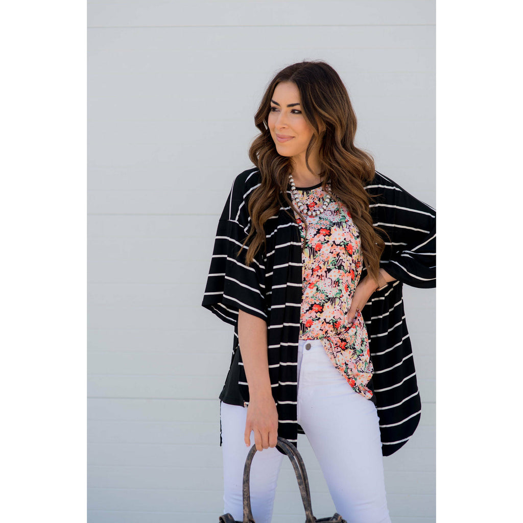 Poncho Style Striped Cardigan - Betsey's Boutique Shop