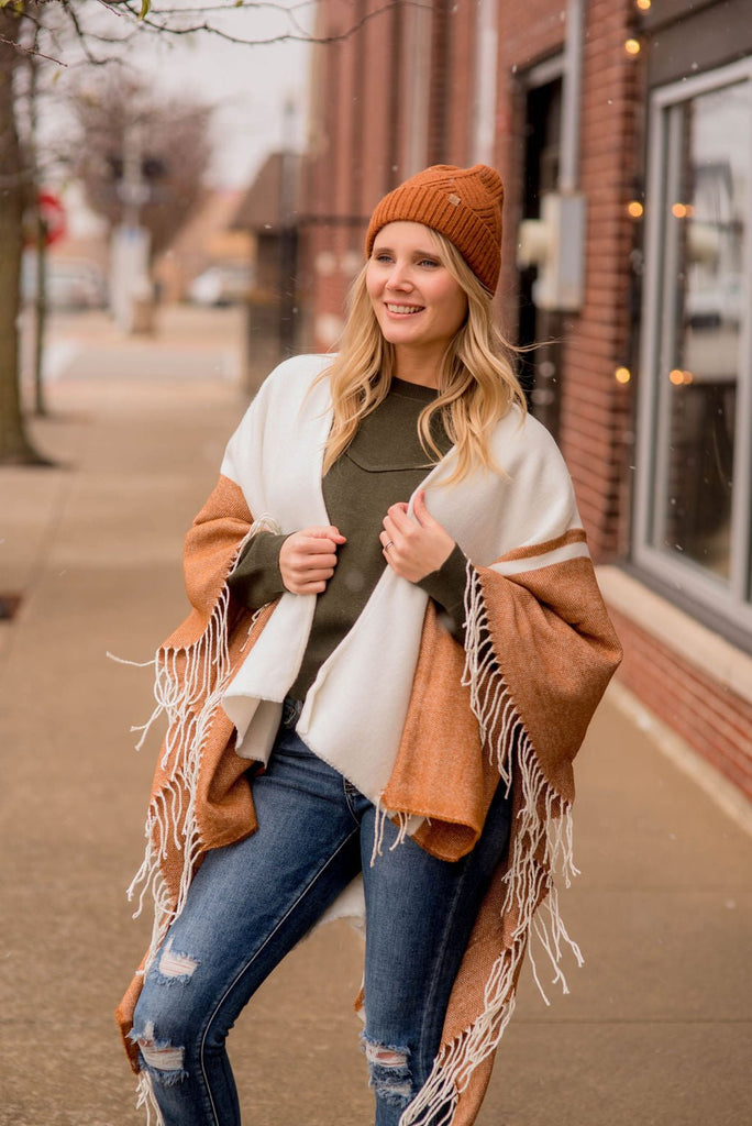 Dual Color Fringe Poncho - Betsey's Boutique Shop -