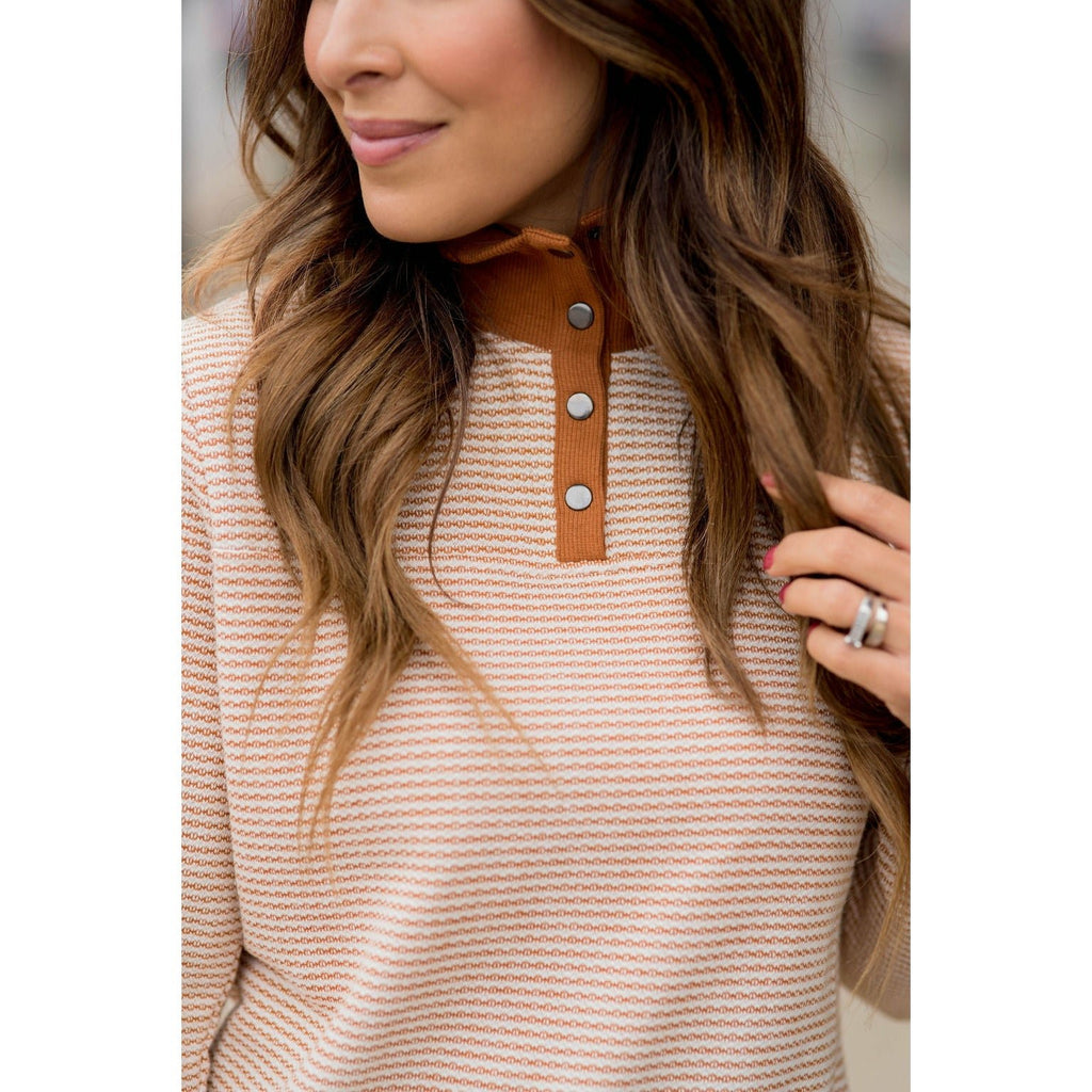 Zig Zag Button Up Pullover - Betsey's Boutique Shop - Shirts & Tops