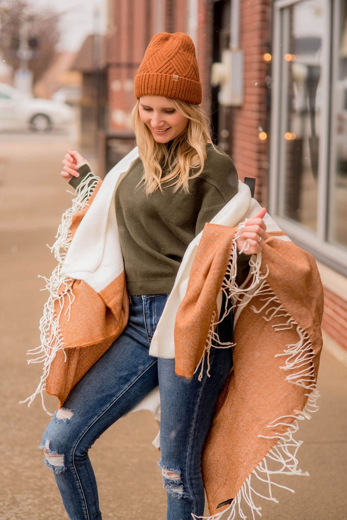 Dual Color Fringe Poncho - Betsey's Boutique Shop -