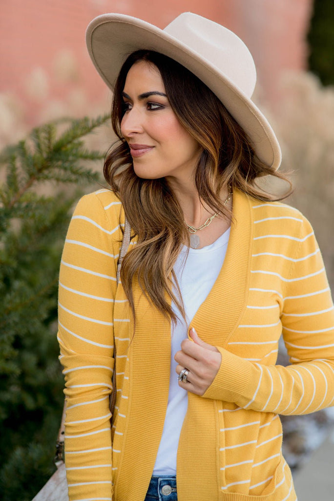 Ribbed Trim Striped Tunic Cardigan - Betsey's Boutique Shop - Coats & Jackets