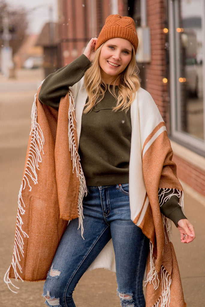 Dual Color Fringe Poncho - Betsey's Boutique Shop -