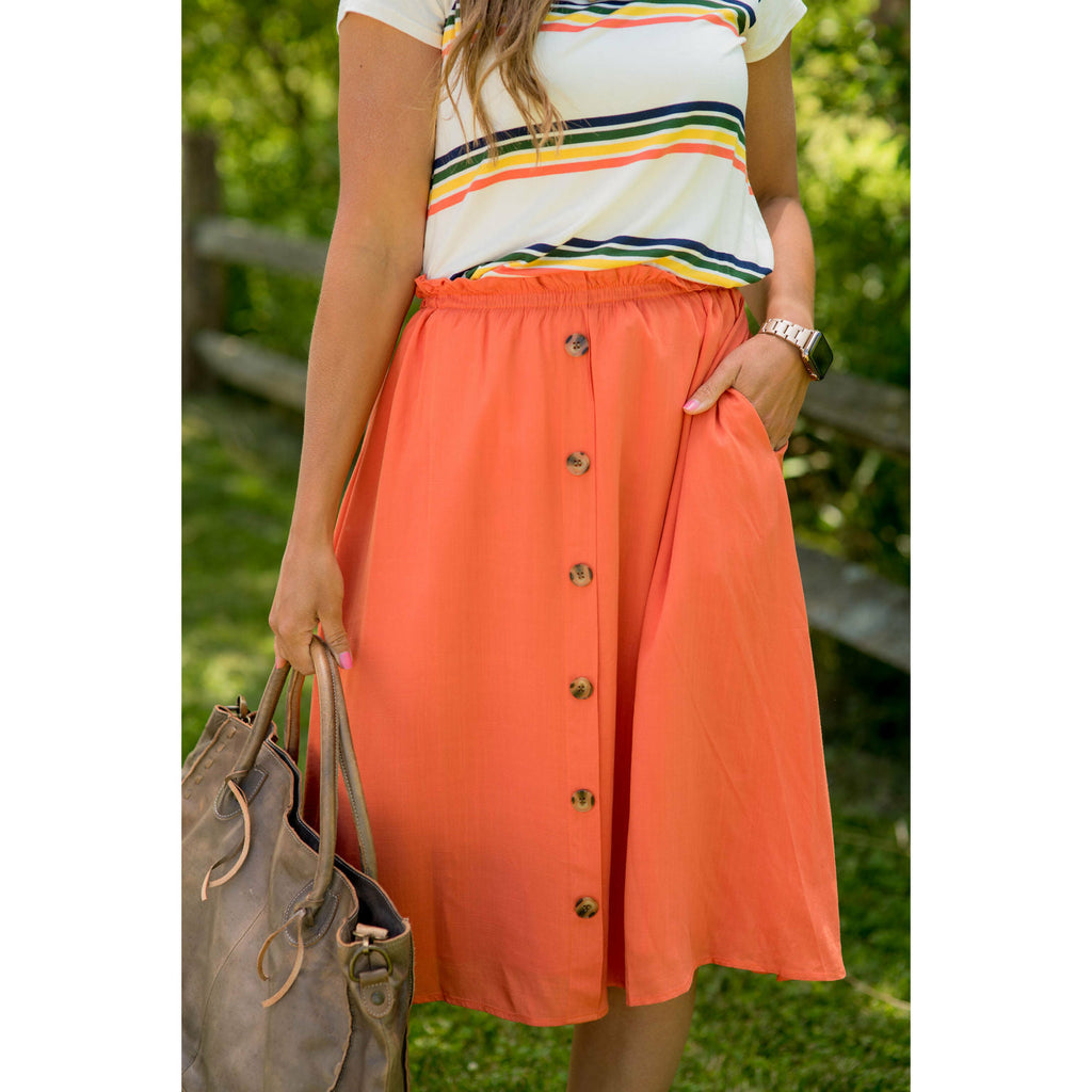 Coral Button Skirt - Betsey's Boutique Shop