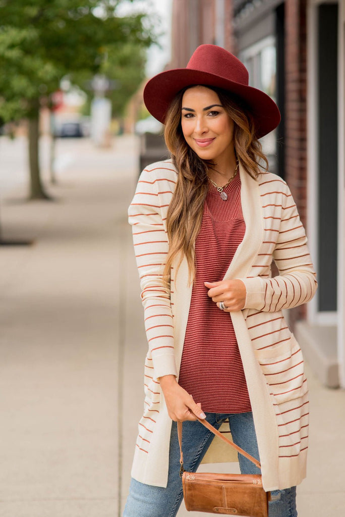 Thin Striped Cardigan-Cream - Betsey's Boutique Shop - Coats & Jackets