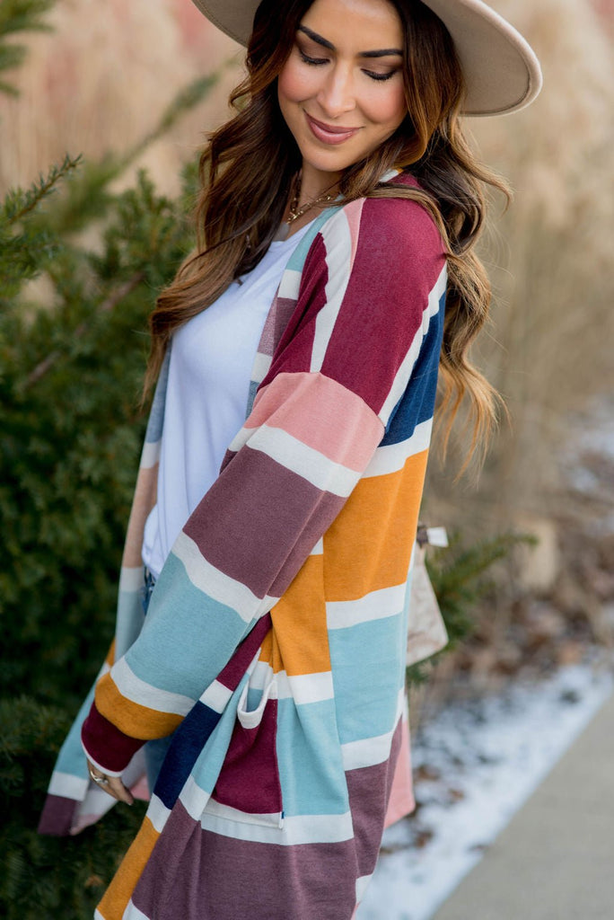 Color Blocked Mixed Stripe Cardigan - Betsey's Boutique Shop - Coats & Jackets