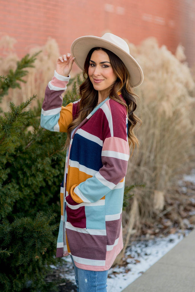 Color Blocked Mixed Stripe Cardigan - Betsey's Boutique Shop - Coats & Jackets