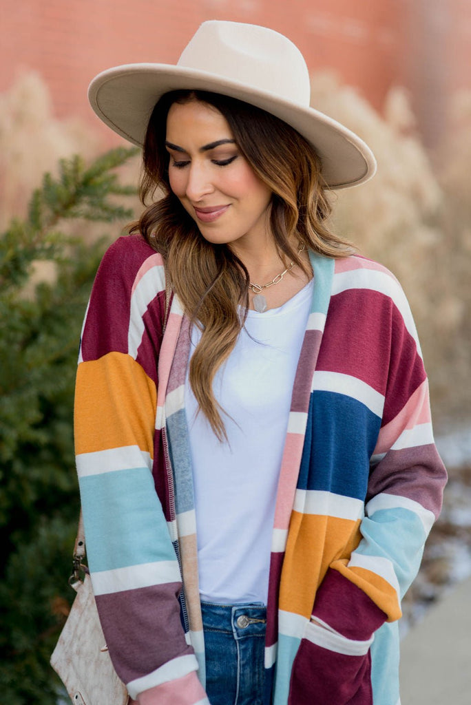 Color Blocked Mixed Stripe Cardigan - Betsey's Boutique Shop - Coats & Jackets