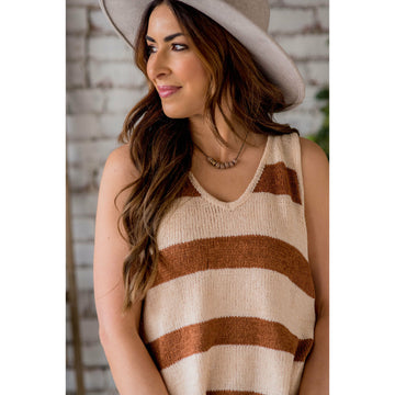 Thick Striped Knit V Tank - Betsey's Boutique Shop