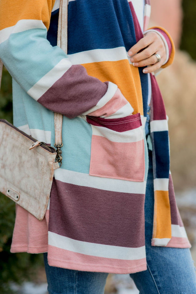 Color Blocked Mixed Stripe Cardigan - Betsey's Boutique Shop - Coats & Jackets