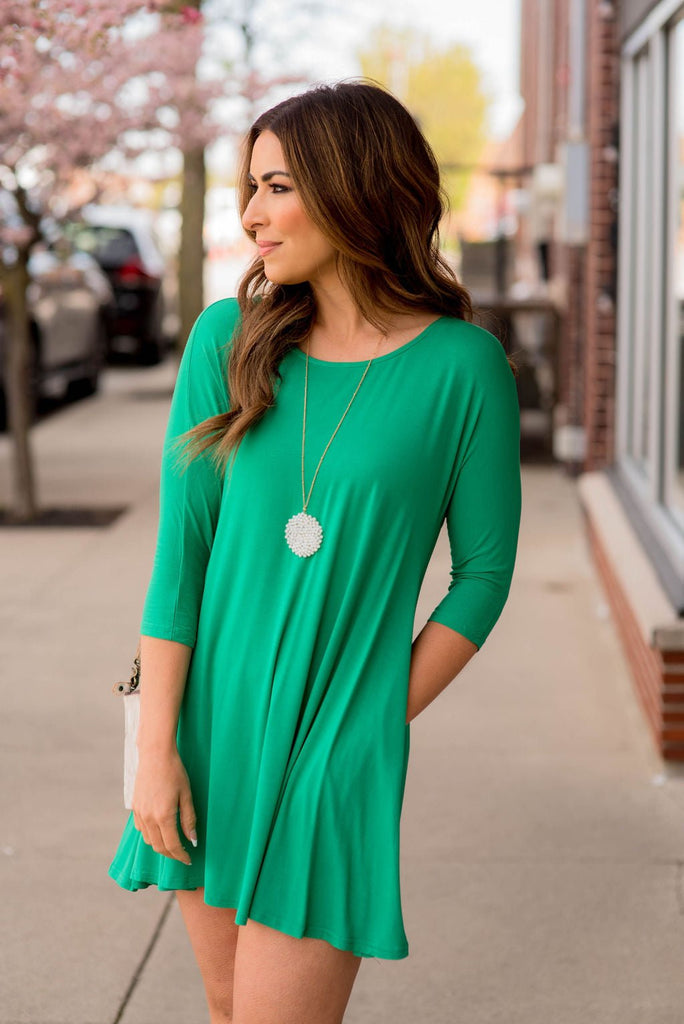 3/4 Sleeve Swing Tunic Dress - Betsey's Boutique Shop -