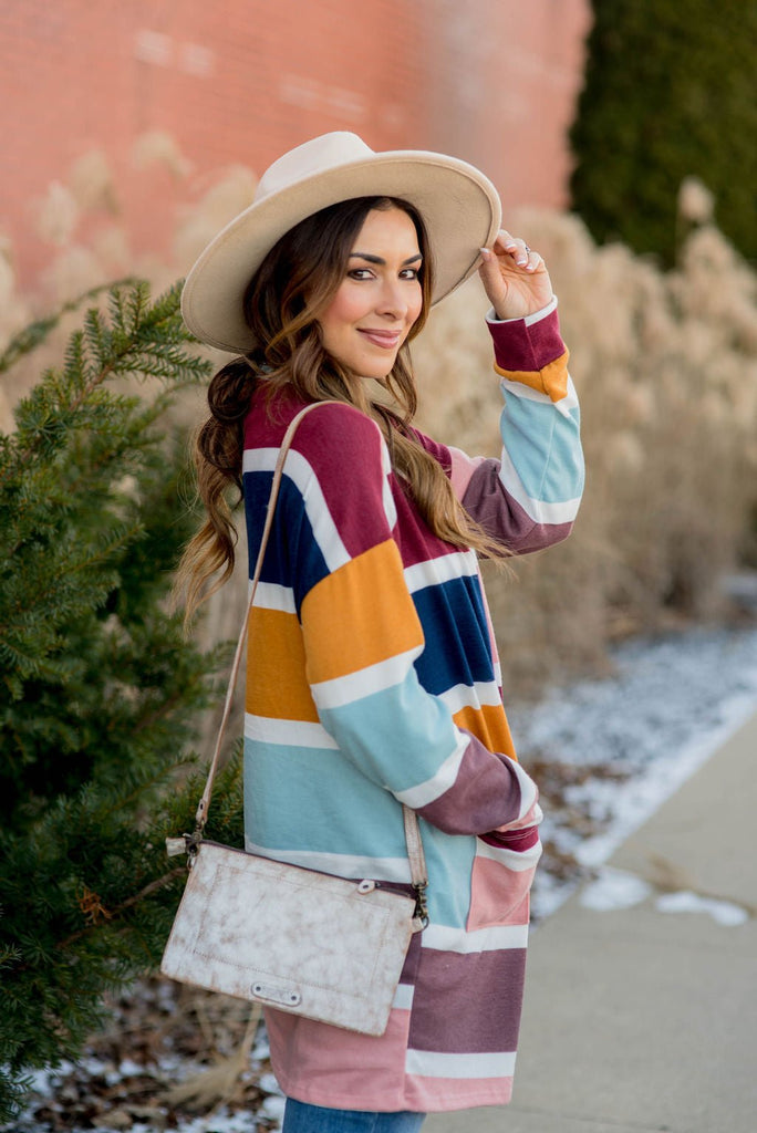 Color Blocked Mixed Stripe Cardigan - Betsey's Boutique Shop - Coats & Jackets