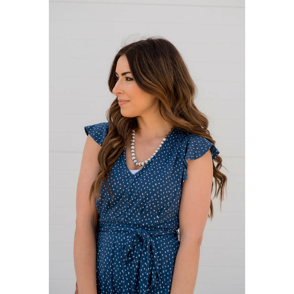 V-Neck Ruffle Sleeve Dotted Tie Dress - Betsey's Boutique Shop