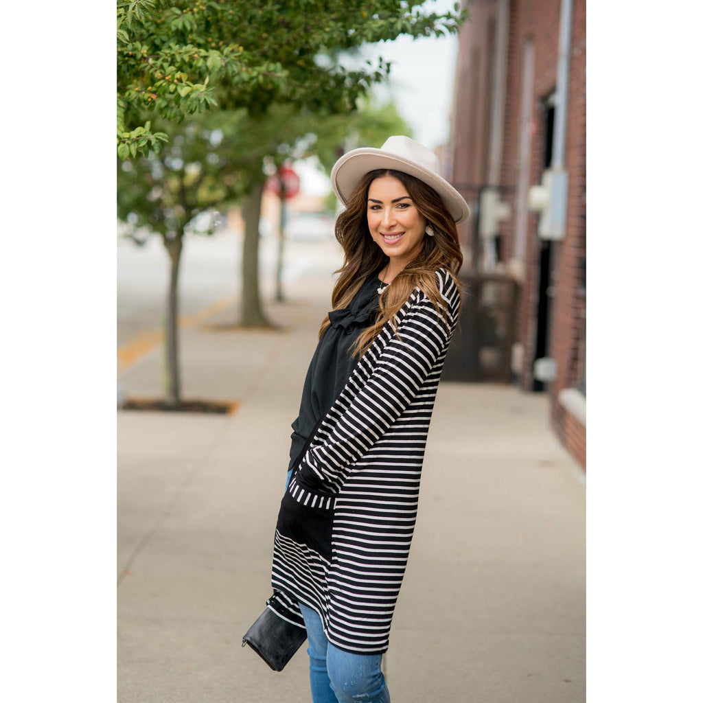 Striped Pocket Accent Cardigan - Betsey's Boutique Shop