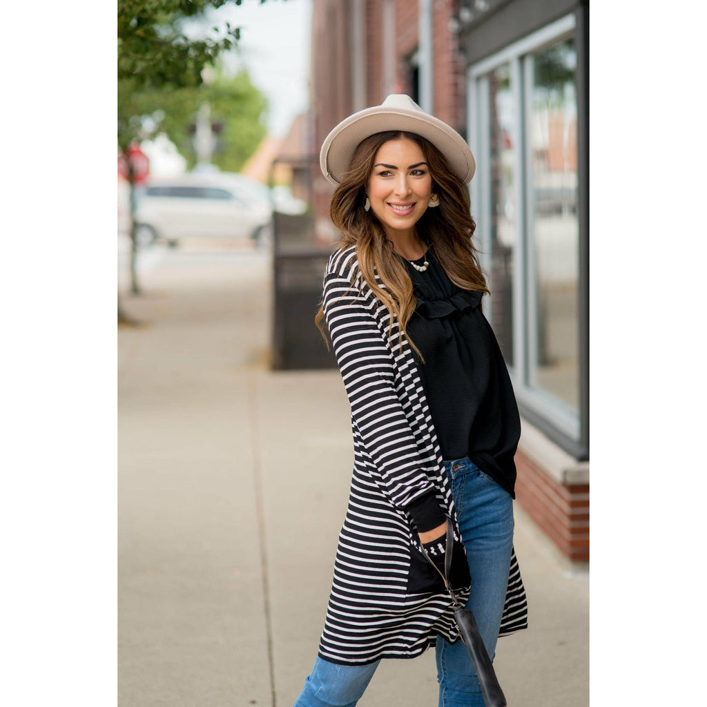 Striped Pocket Accent Cardigan - Betsey's Boutique Shop