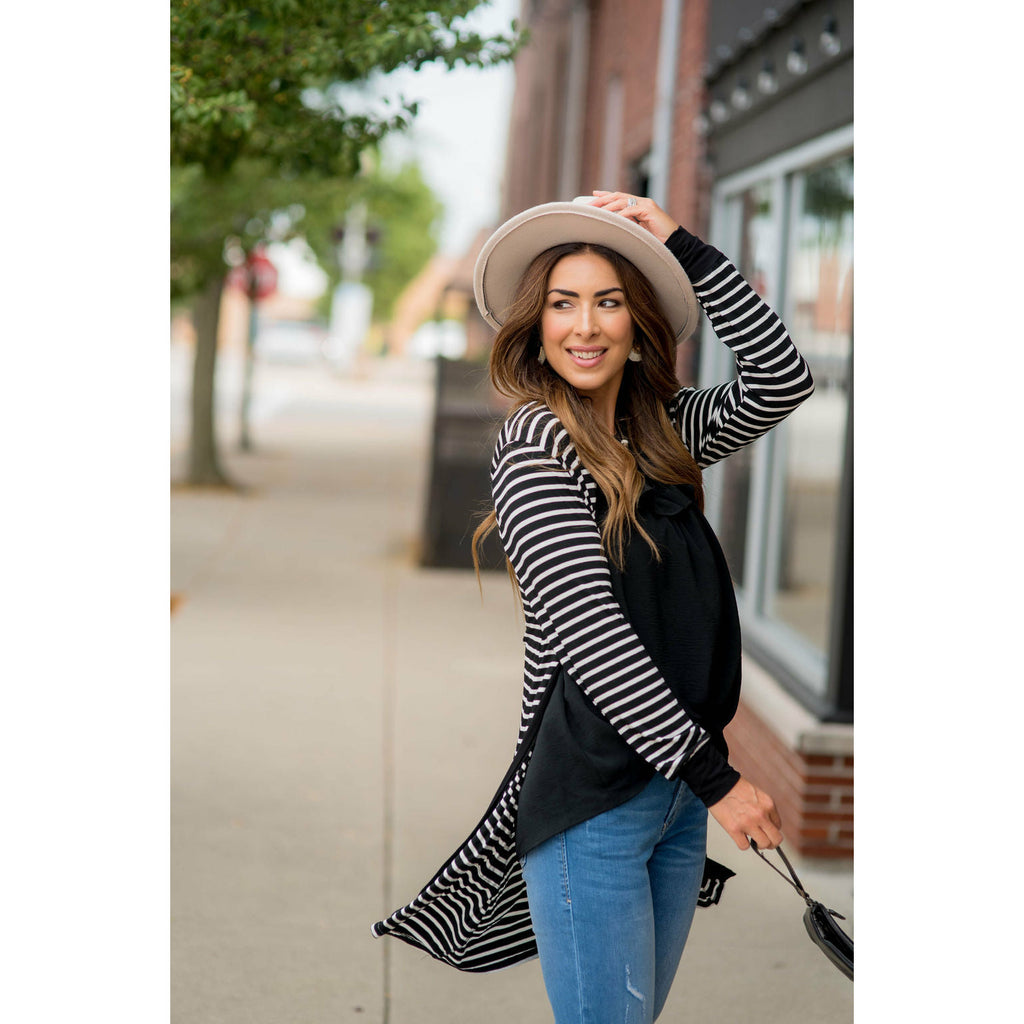 Striped Pocket Accent Cardigan - Betsey's Boutique Shop