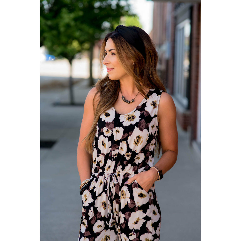 Black Floral Sleeveless Jumpsuit - Betsey's Boutique Shop