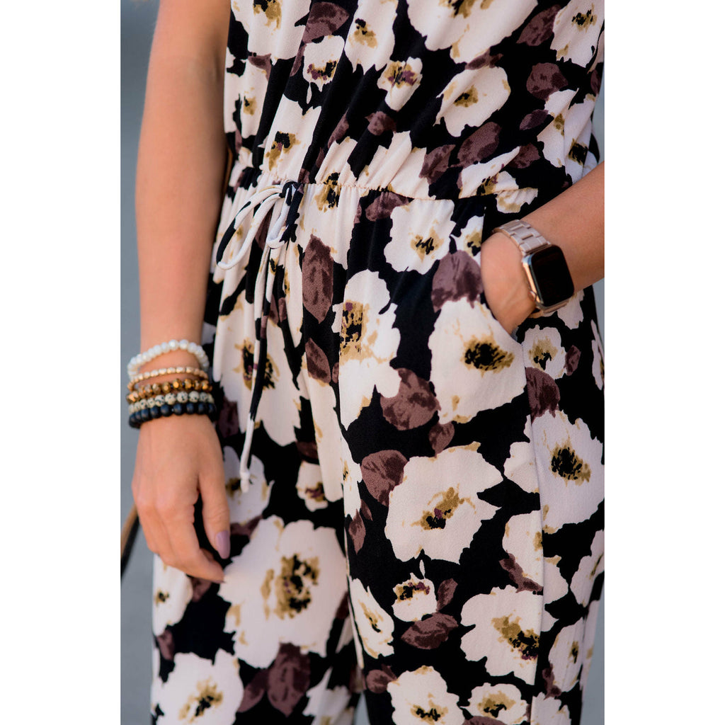 Black Floral Sleeveless Jumpsuit - Betsey's Boutique Shop