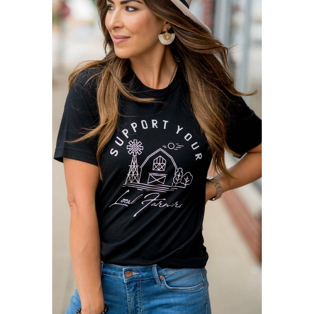 Support Your Local Farmers Farmhouse Graphic Tee - Betsey's Boutique Shop