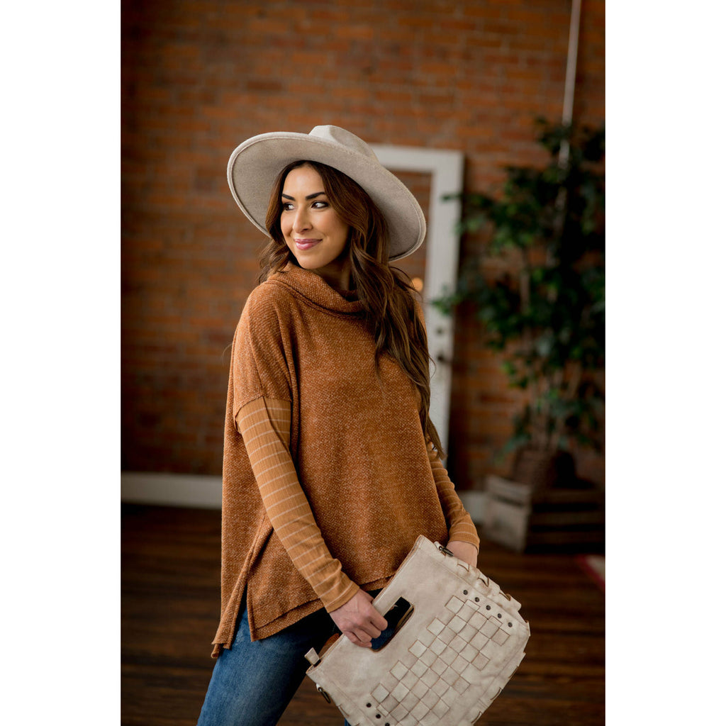 Double Lined Faux Poncho Style Sweater - Betsey's Boutique Shop