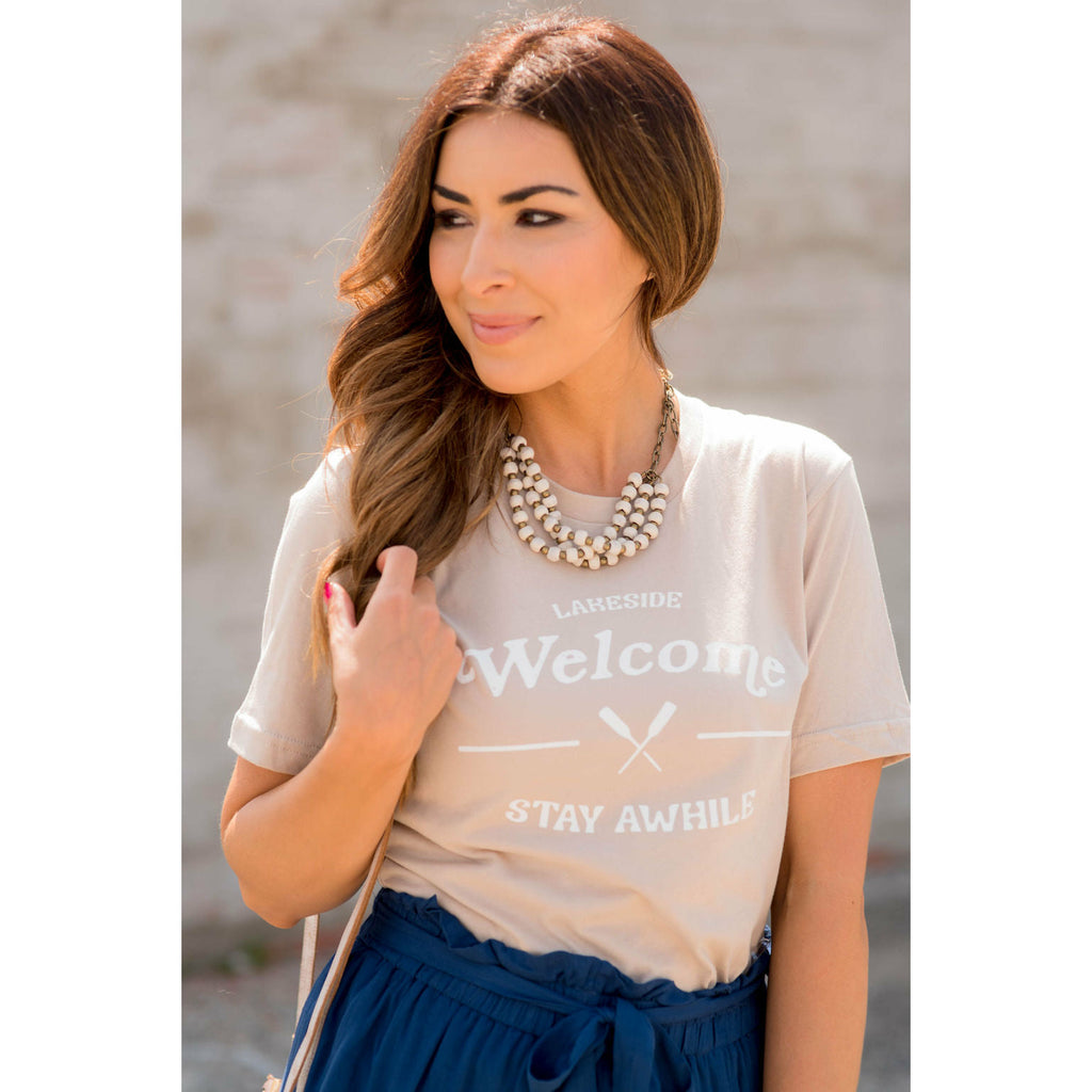 Welcome Stay Awhile Graphic Tee - Betsey's Boutique Shop