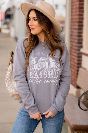 Raised In The Country Graphic Crewneck - Betsey's Boutique Shop -