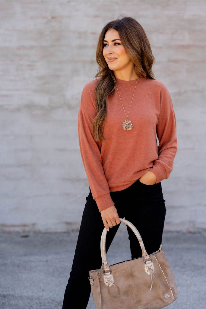 Heathered Lightweight Crewneck Sweater - Betsey's Boutique Shop -