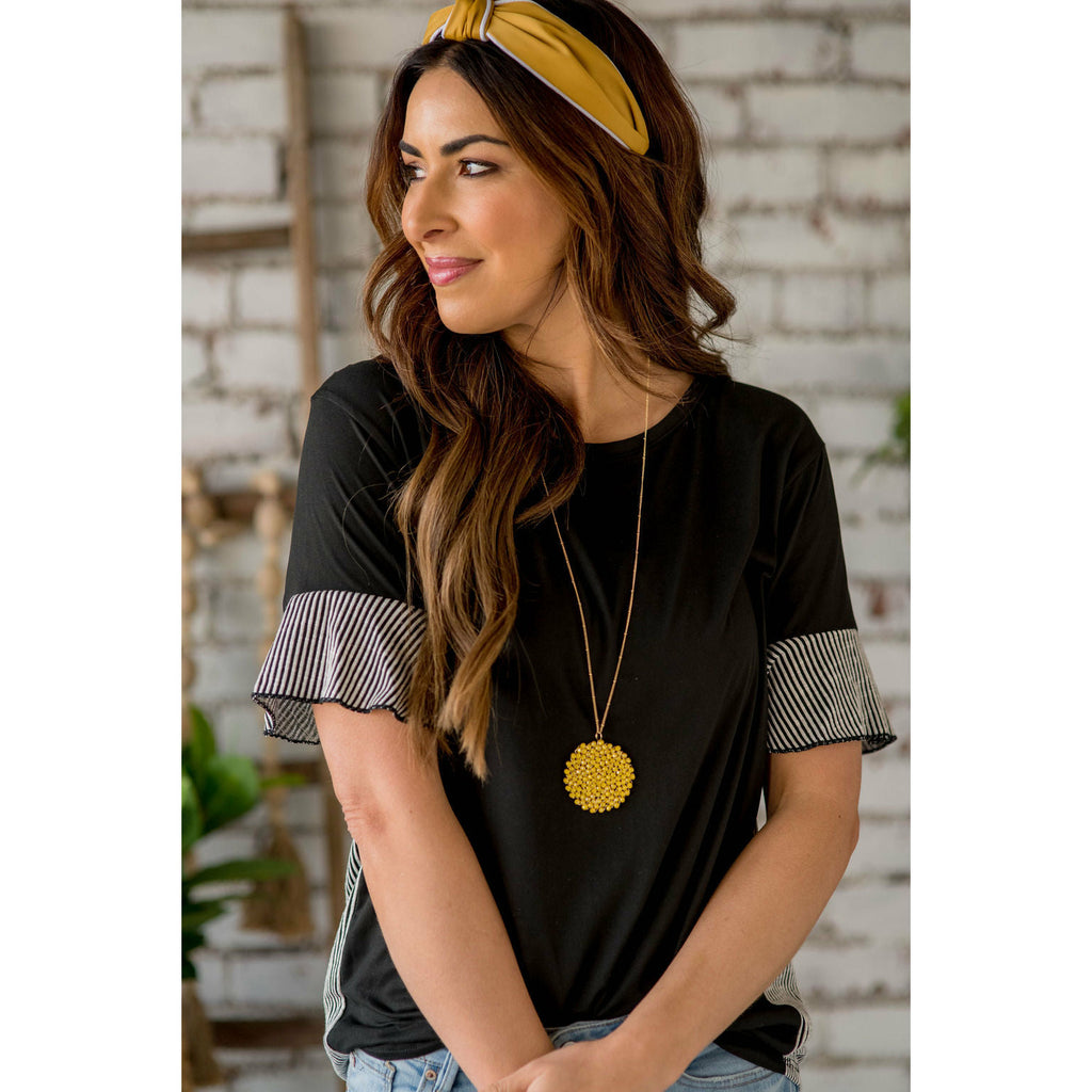 Textured Stripe Accent Tee - Betsey's Boutique Shop