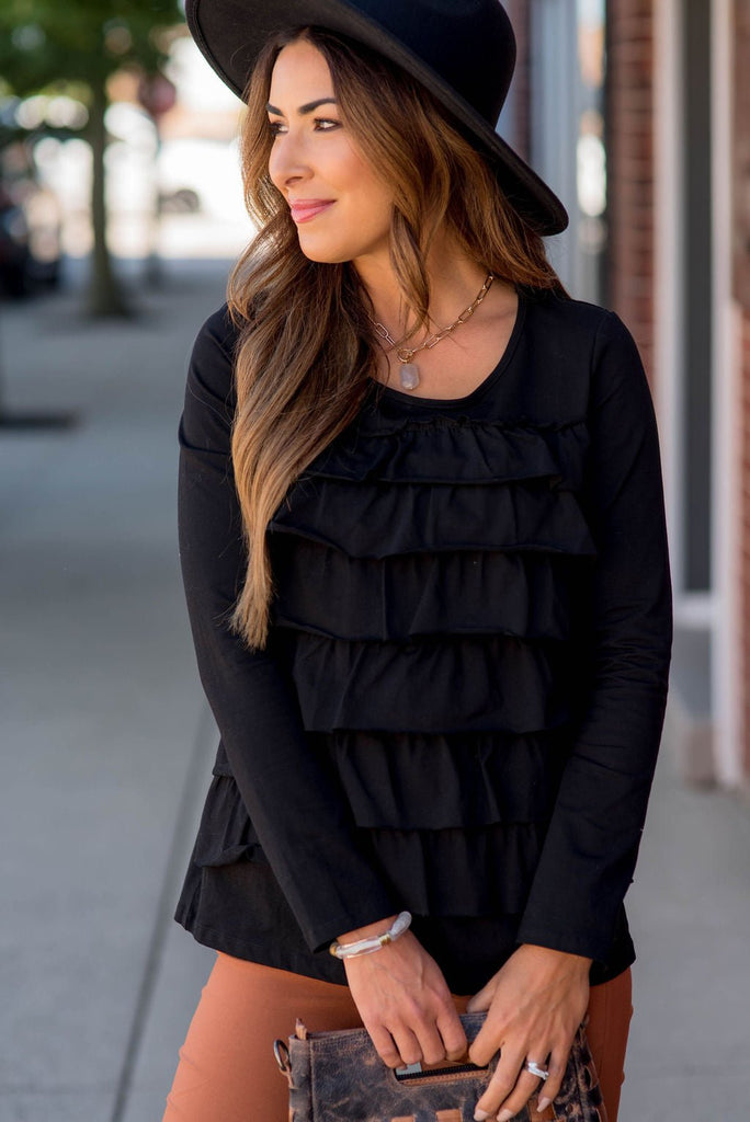 Ruffle Long Sleeve Tee - Betsey's Boutique Shop